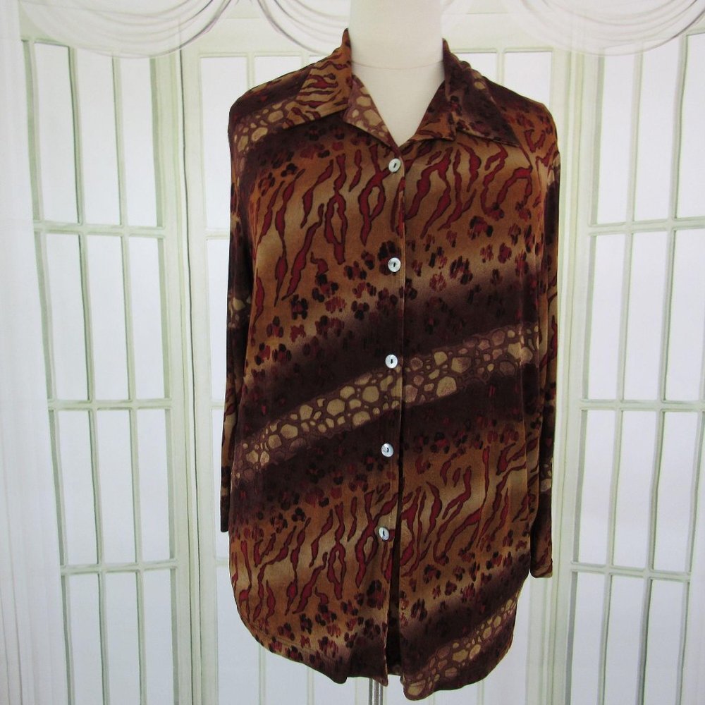 Slinky Brand Blouse Button Front Animal Print 2X